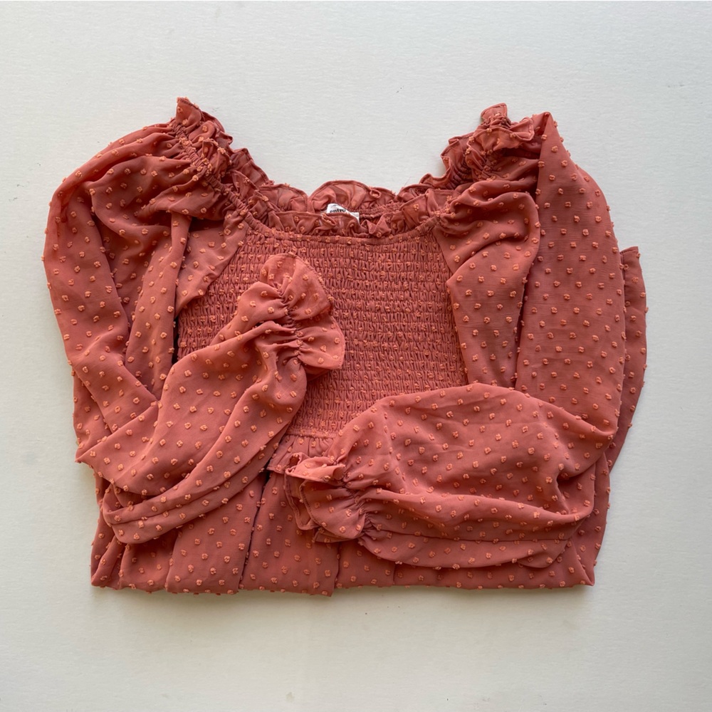 entro | Rust Long Sleeve Ruffle Dress